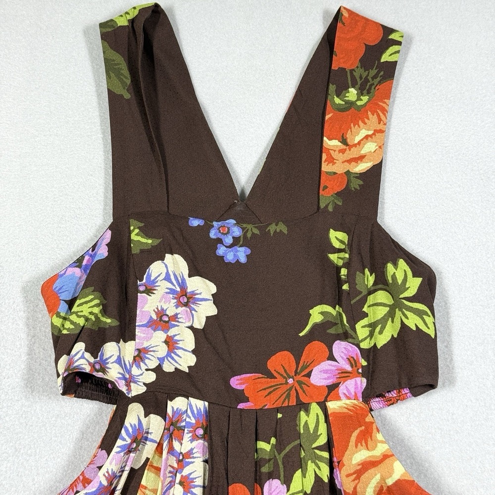 Anthropologie Dress Womens XS The Piper Bandeau Maxi Dress Brown Floral Cutout - Picture 2 of 12